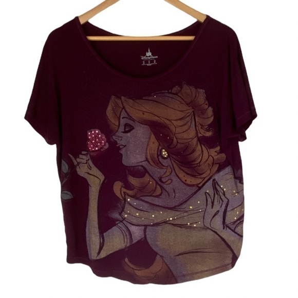 DISNEY Parks Original Princess Belle Beauty and the Beast Purple T-Shirt Small - Picture 1 of 4